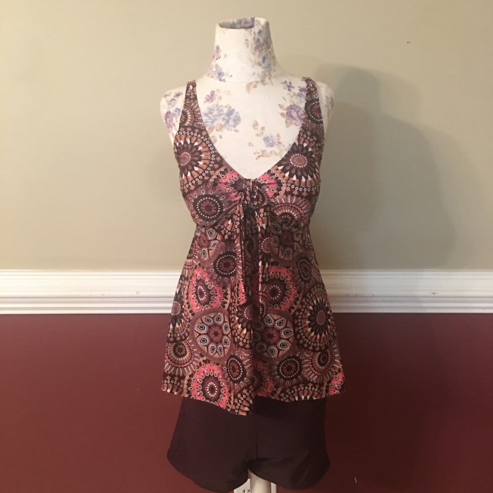 Women’s Brown & Pink Printed Tankini Top - Brand Unspecified